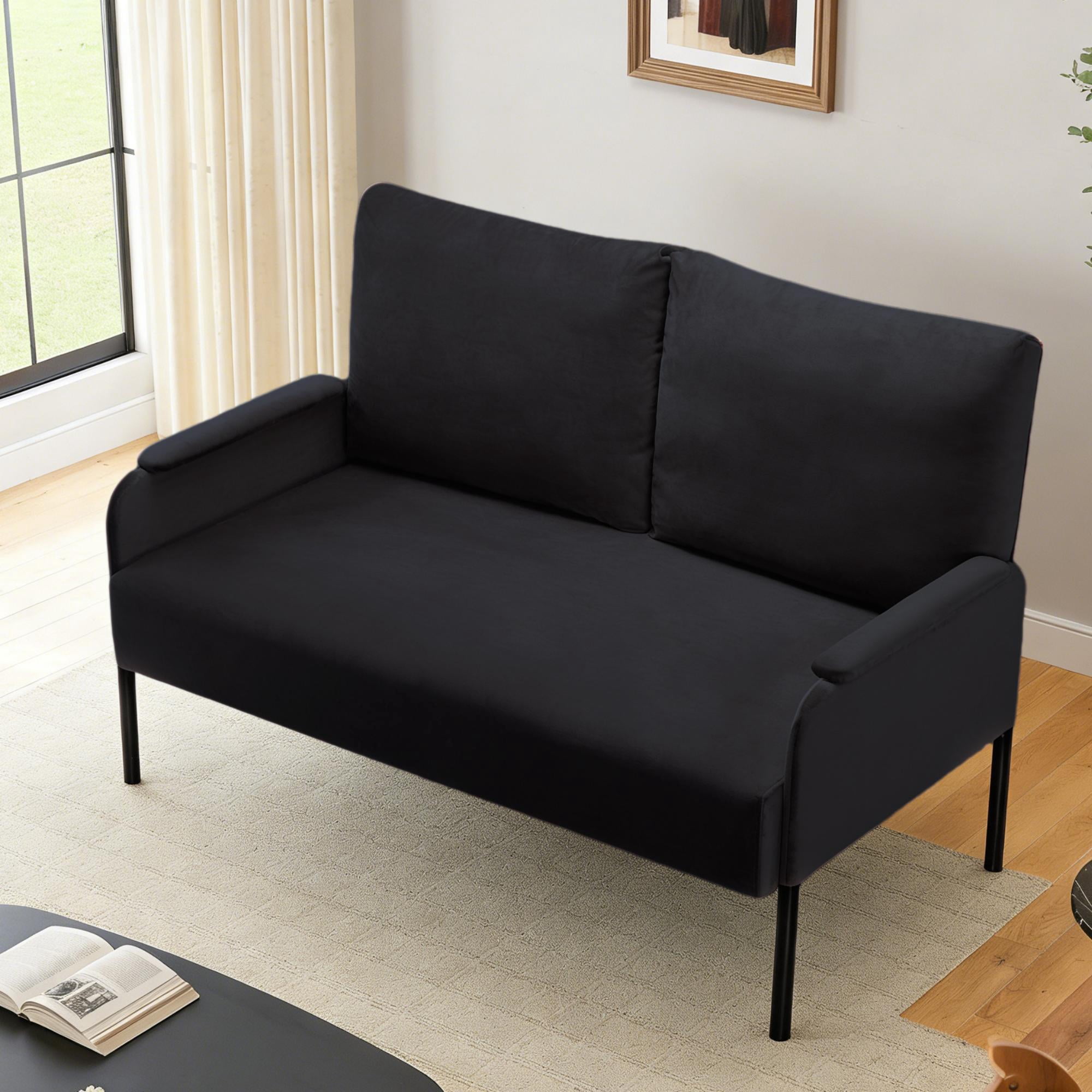 Gewnee 45.7”Loveseat Couch for Small Spaces,Mid-Century Modern 2-Seater Sofa with Metal Frame & Black Legs,Removable Washable Back Cushion Cover,Easy Assembly.Black