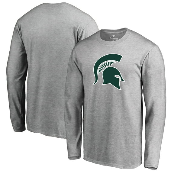Men's Ash Michigan State Spartans Primary Logo Long Sleeve T-Shirt