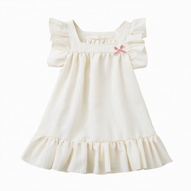 gdxvjhbj Robe Petite Fille Robe Bébé Filles Concours Dentelle Broderie Robes Robe Tout-Petit 5T 6T (Beige,5-6 Ans)