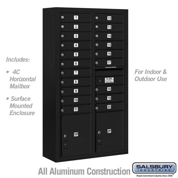 Salsbury Industries  31.75 x 57.75 x 17 in. Surface Mounted 4C Horizontal Mailbox Unit - Front Loading - USPS Access, Black