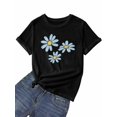thumbnail image 7 of Women's T-Shirt Minimalist Light Blue Yellow Daisy Floral Short Sleeve Casual Tee Classic Crew Neck T Shirt for Women Black, 2XL, 7 of 7