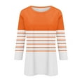 thumbnail image 4 of BRGZLK Womens 3/4 Length Sleeve Tops Fashion Striped Printed Tee Loose Round Neck Casual Basic T Shirt Orange XL, 4 of 5