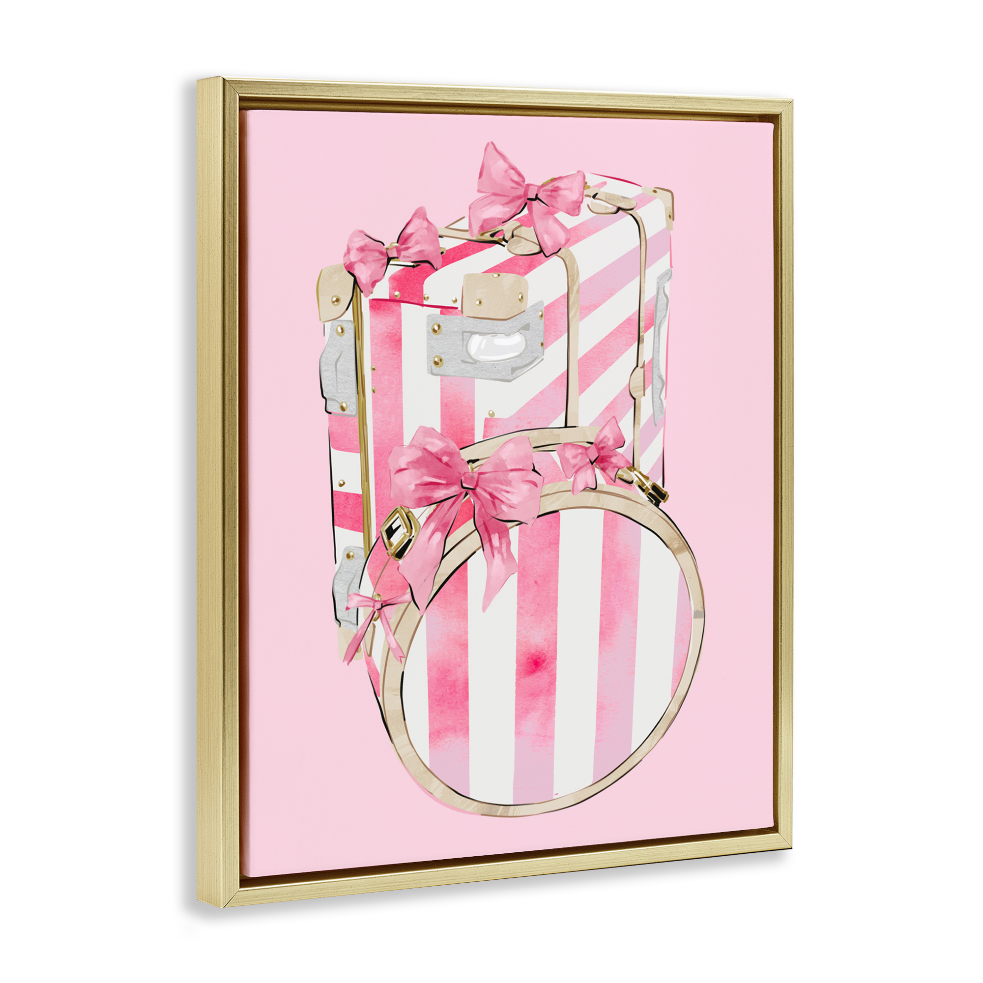 Pastel Stripe Luggage Gold Framed Floater Canvas Wall Art, design by Ziwei Li