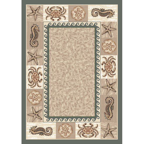 Milliken Signature Area Rug SEA LIFE LIGHT AQUA Sea Life Light Aqua Faded Waves 3' 10" x  5' 4" Oval