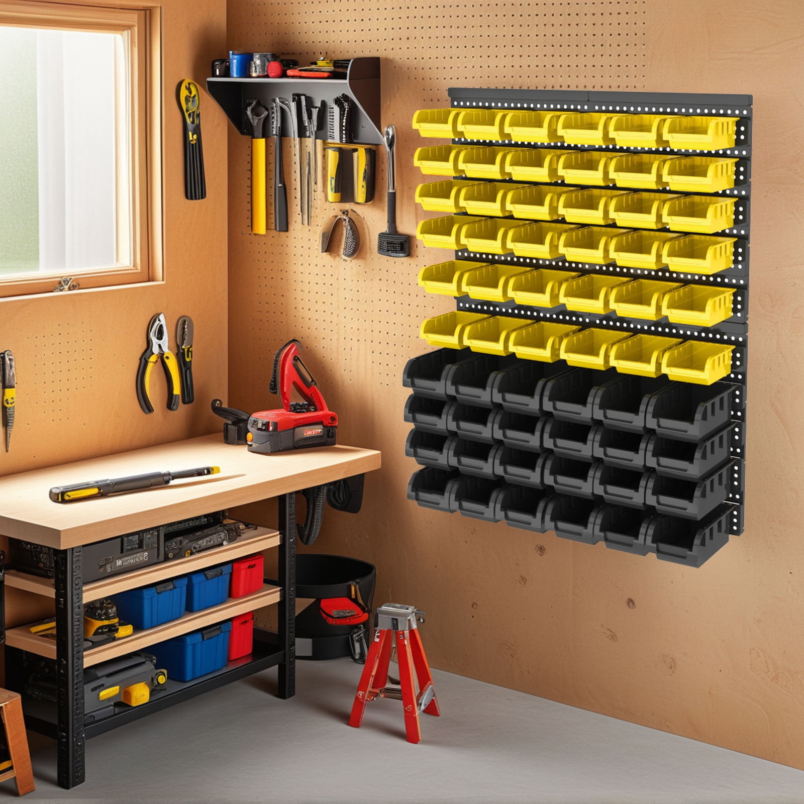 Wall Mounted Storage Bins (60PCS) - Heavy Duty Garage Organizer, Tool Storage & Hardware Organizer for Nuts, Bolts, Screws - Wall Mount Tool Organizer Bins for Garage, Workshop, Retail
