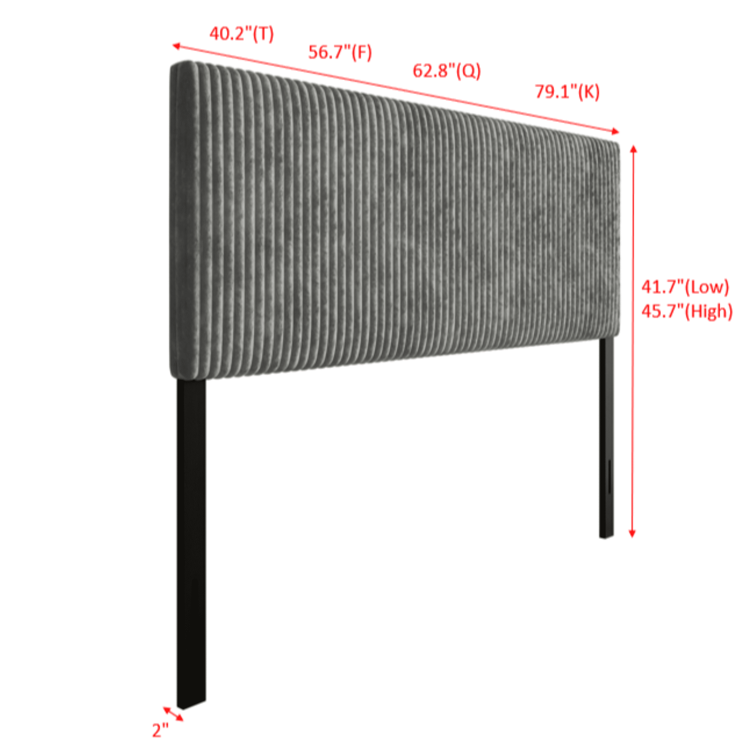 Home Design Romney Twin Upholstered Headboard with Vertical Channel Tufting, Adjustable Height, Gray
