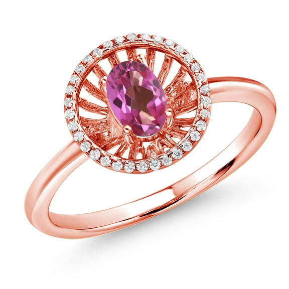 Gem Stone King 18K Rose Gold Plated Silver Pink Mystic Topaz Ring for Women (0.98 Cttw, Oval 6X4MM, Gemstone Birthstone, Size 7)