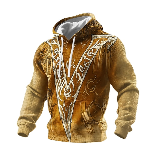 Ceisia Men's Regular-Fit Ethnic Print Quilted Hooded Sweatshirt (Beige-Brown) for Winter Gift