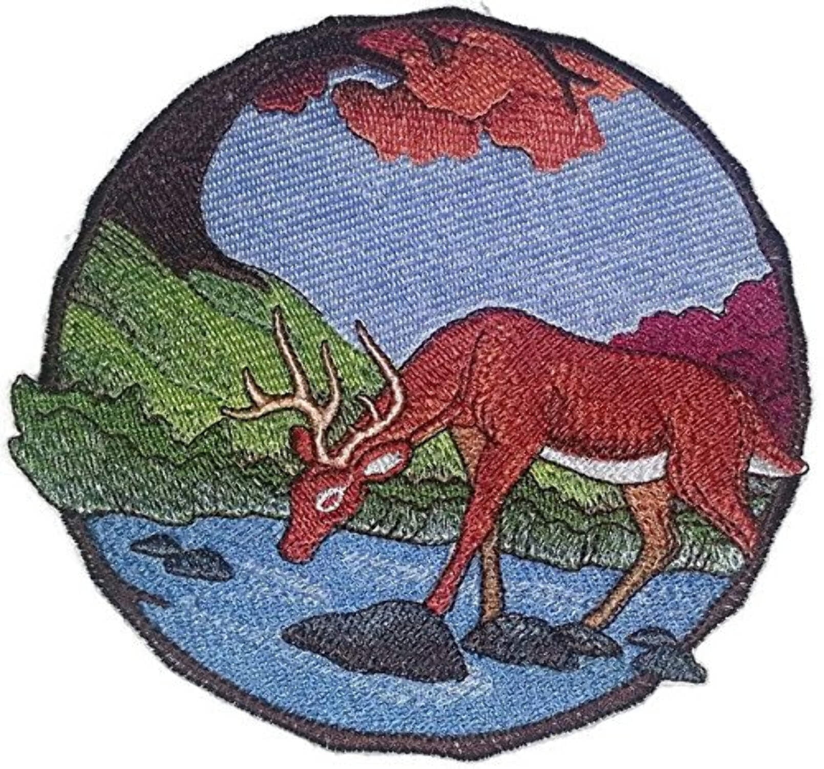 Walk in the Woods Deer Embroidered Iron on/Sew patch [6" X 6"]