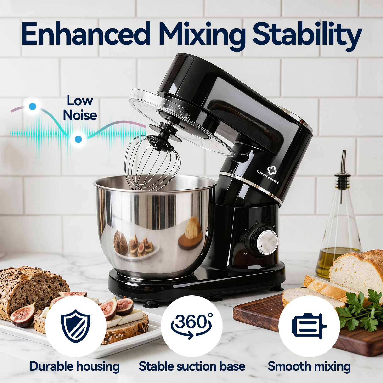 LINKChef 7.5-Quart Stand Mixer, 800W 6-Speed, Black photo 2
