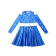 thumbnail image 3 of iiniim Kids Girls Long Sleeve Off Shoulder Jazz Hip Hop Ballet Dance Crop Top with Skirt Set Competition Dancewear Royal Blue 12, 3 of 7