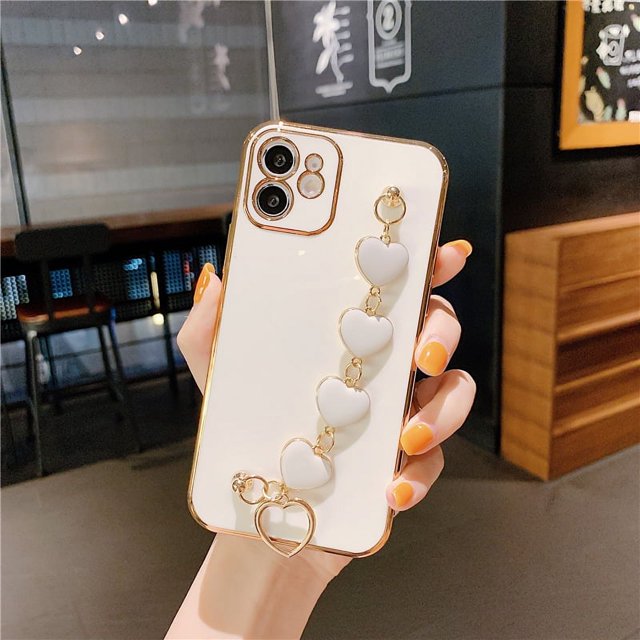 Estuche para teléfono, estuche ligero de lujo con borde recto y cadena para muñeca, carcasa para teléfono para iPhone con capacidad de respuesta ultrarrápida