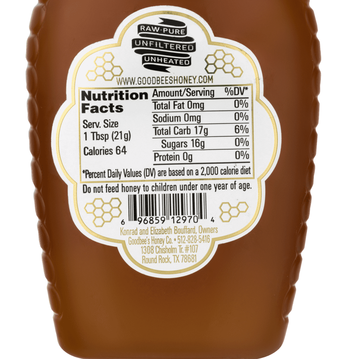 Round Rock Goodbee's Honey, 16 oz Plastic Squeeze Bottle