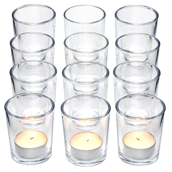 Portavelas Votive LETINE de vidrio transparente con velas de té (paquete de 12)