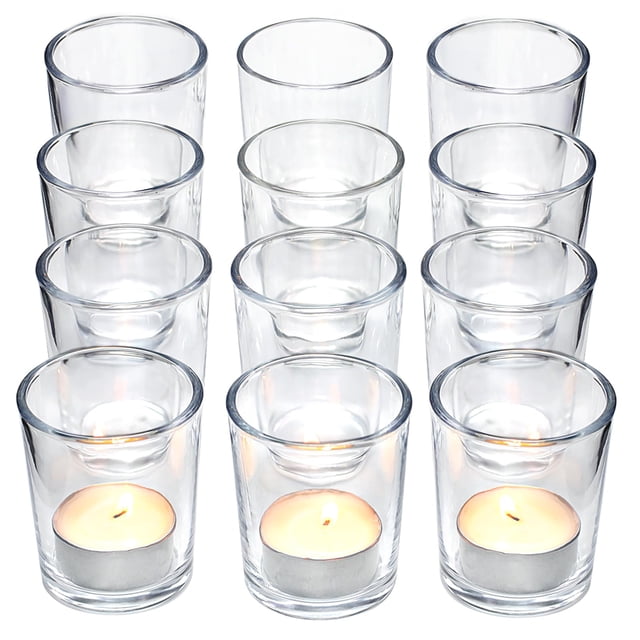 Portavelas Votive LETINE de vidrio transparente con velas de té (paquete de 12)