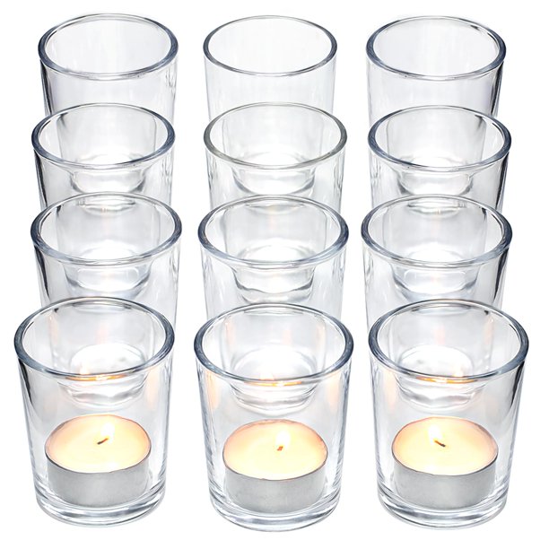 Portavelas Votive LETINE de vidrio transparente con velas de té (paquete de 12)