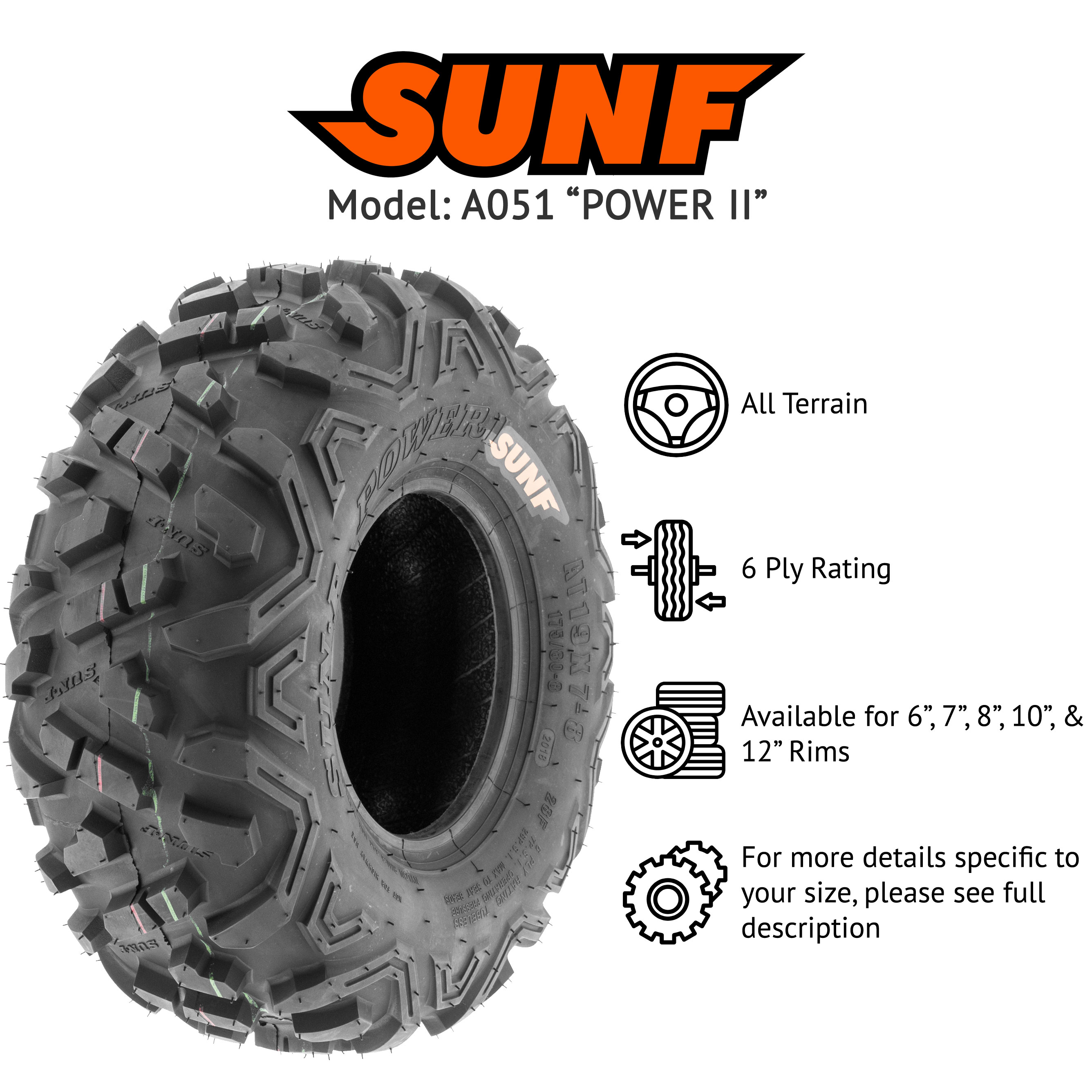 SunF All Terrain ATV UTV Tires 16x8-7 6 PR A051 (Complete Full Set of 4) - image 4 of 10