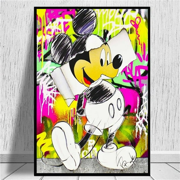 Graffiti Canvas Disney Mickey Mouse and Donald Duck Canvas Print Painting Coloful Wall Art Poster Pictures for Living Room Decor13x18cm No Frame Gao Jinjia LED