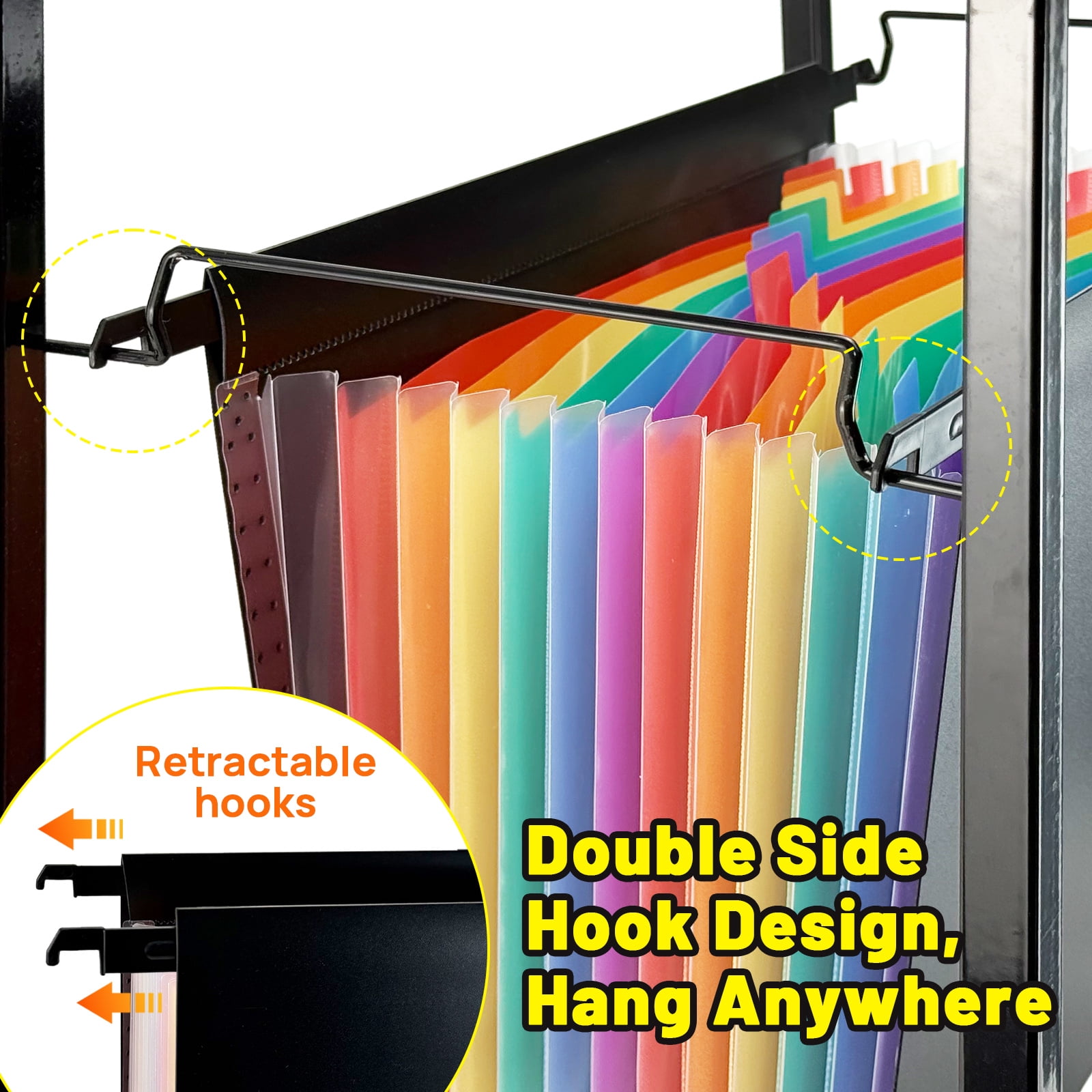 AGCAN Plastic Expanding Hanging File Folders, 13 Innovative 1.35" Accordian Pockets, Heavy Duty Expanding File Organizer, Large Capacity File Cabinet, Plastic Desk Organizer