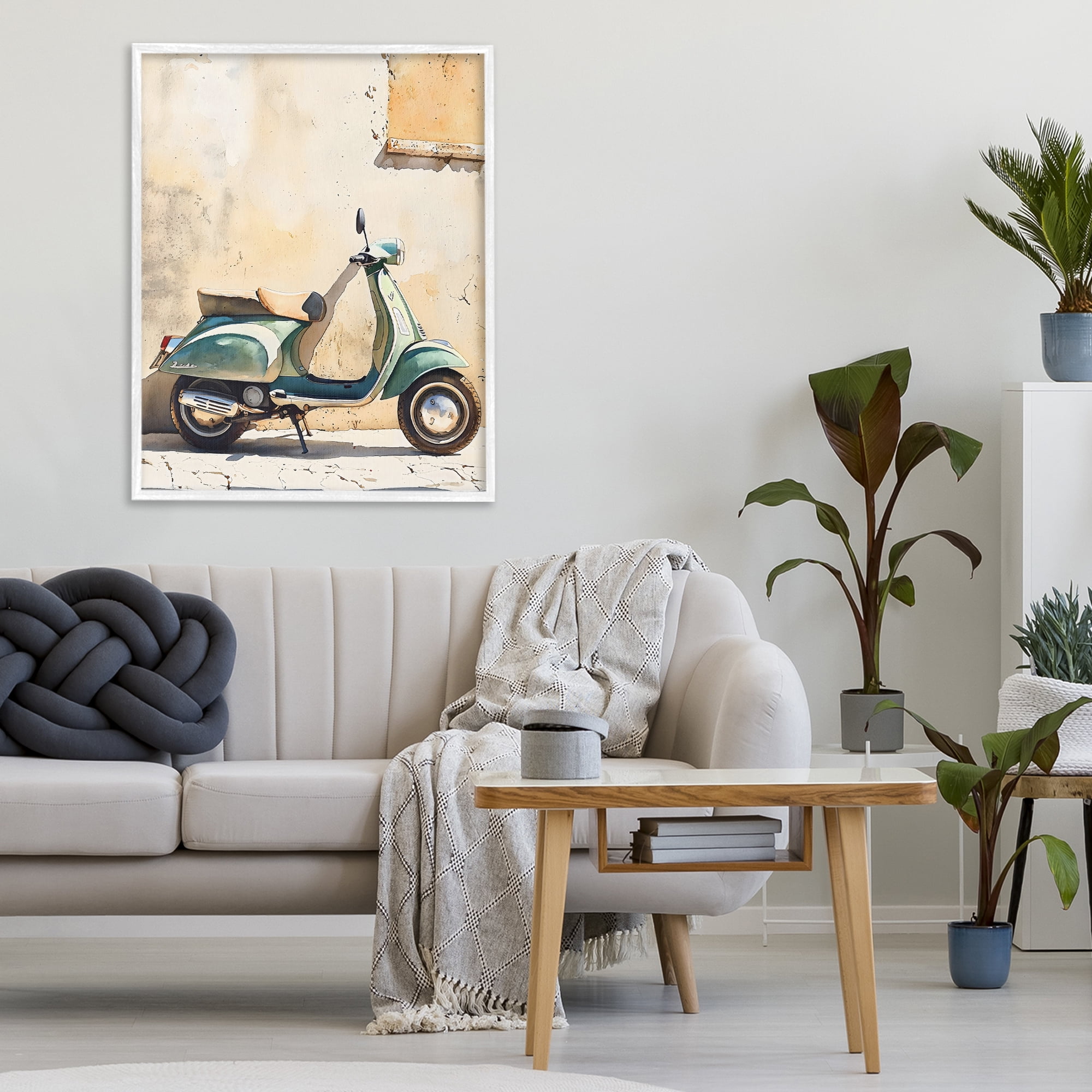 Stupell Industries Vintage Scooter on Italian Street White Framed Giclee Art, design by LSR Design Studio