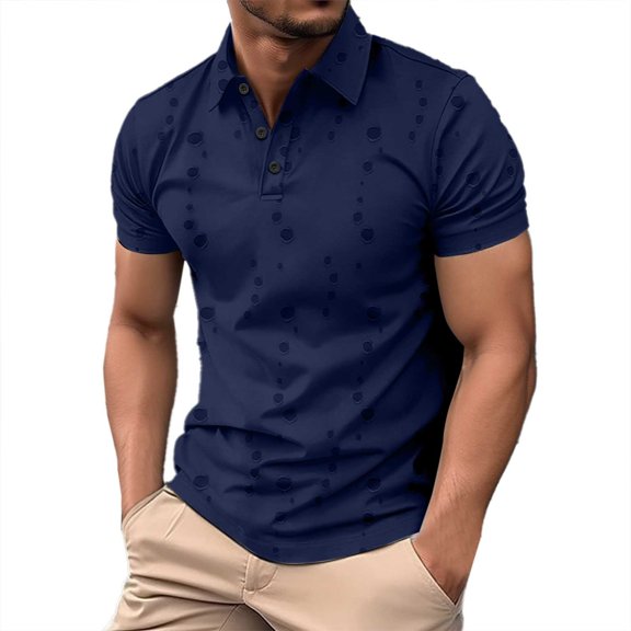 Gyexs Mens Ribbed Polo Shirts Summer Knit Textured Casual Short Sleeve Shirt Classic Collared Golf Stylish Tops with Pocket Navy, Size S