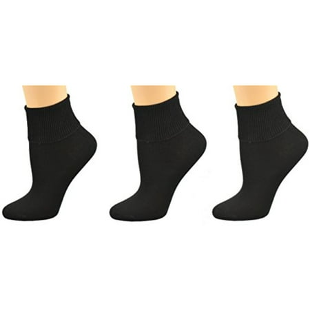 Sierra Socks Women's 3 Pair 100% Cotton Ankle Turn Cuff Seamless Toe (12,