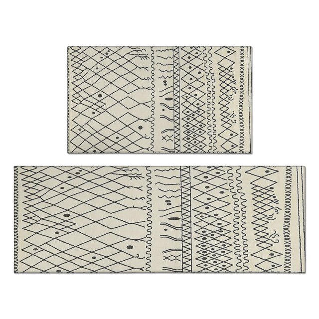 Transform Your Kitchen with Black Boho Kitchen Rug Set - Non-Slip, Washable Kitchen Mats, 2 Piece, Perfectly Designed for Floors