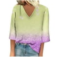thumbnail image 2 of Horkkom Short Sleeve Shirts for Women Summer Casual T Shirts V Neck Color Block Print Tops L, 2 of 5