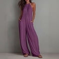 thumbnail image 2 of JULMCOMO Jumpsuits for Women Halter Sleeveless Comfy Baggy Overalls Wide Leg Pleated Casual Vacation Summer Jumpsuits Dark Purple XL, 2 of 5