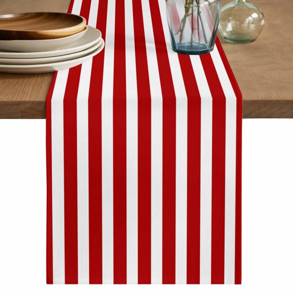 Table Runner 72 Inch Long - Modern Red and White Stripe Decorative Table Scarf, Minimalist Art Line Texture Dining Table Runners for Wedding Party Kitchen Dining Tables