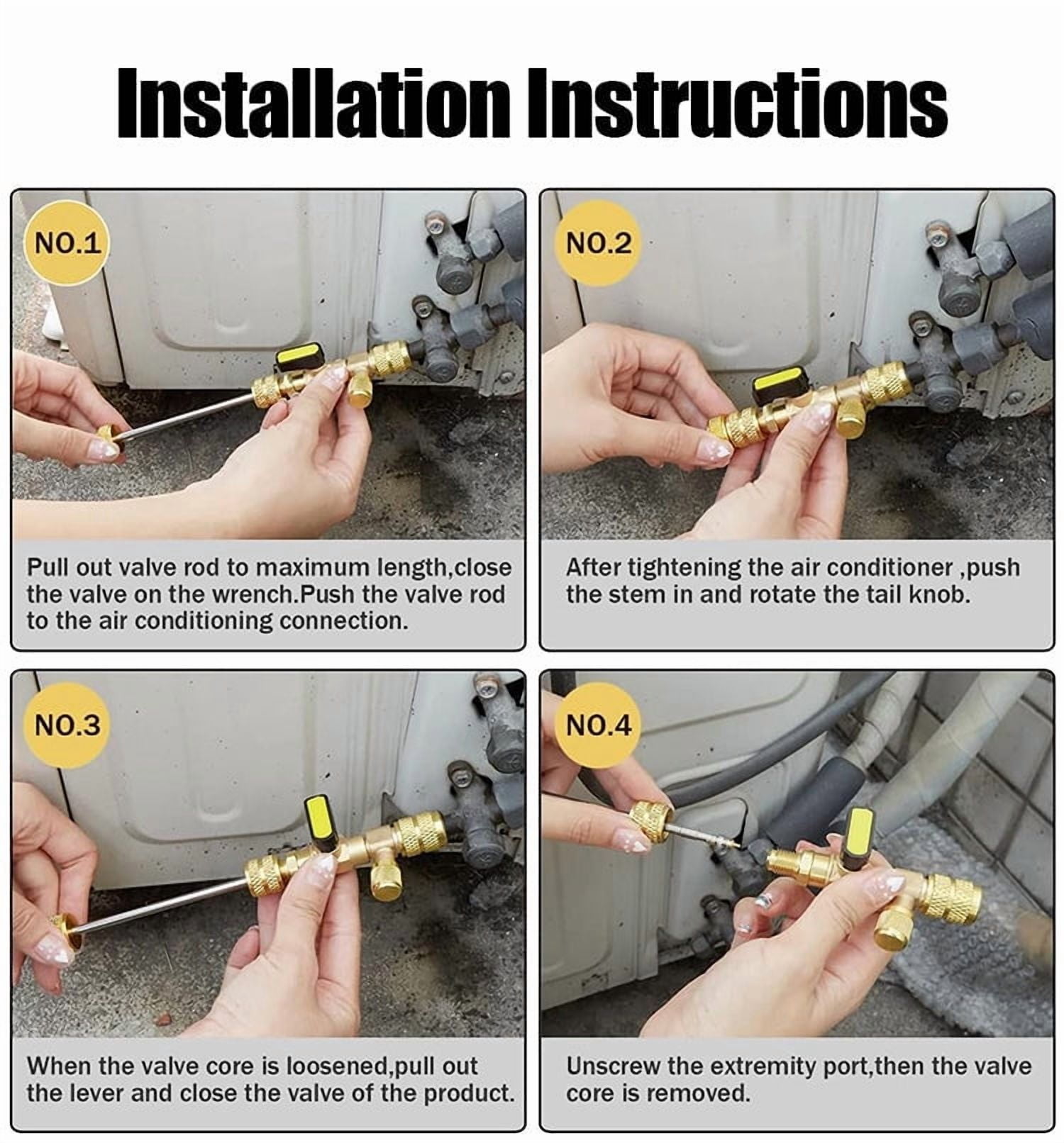 Core Remover Installer Tool for Refrigeration | HVAC Valve Core Removal Installer | 1/4" & 5/16" SAE Brass Port | Air Conditioning Line Repair Tool | Non-Slip Metal Knob | R404A R407C R134A R12 R32
