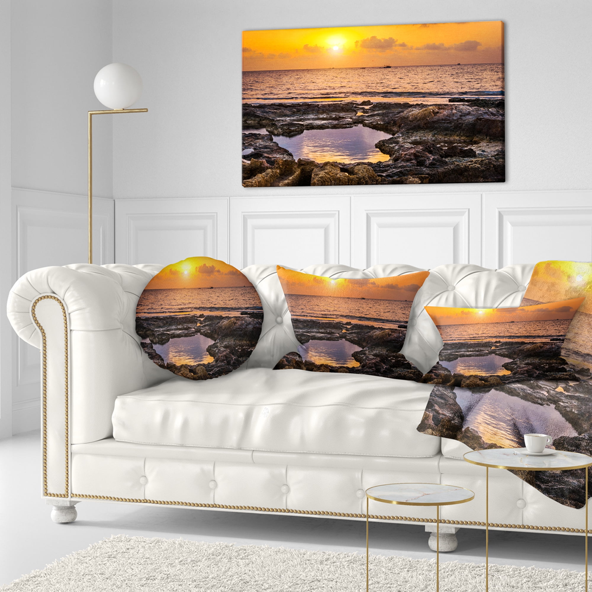 Designart Colorful Rocky Coast at Sunset - Oversized Beach Throw Pillow - 12x20