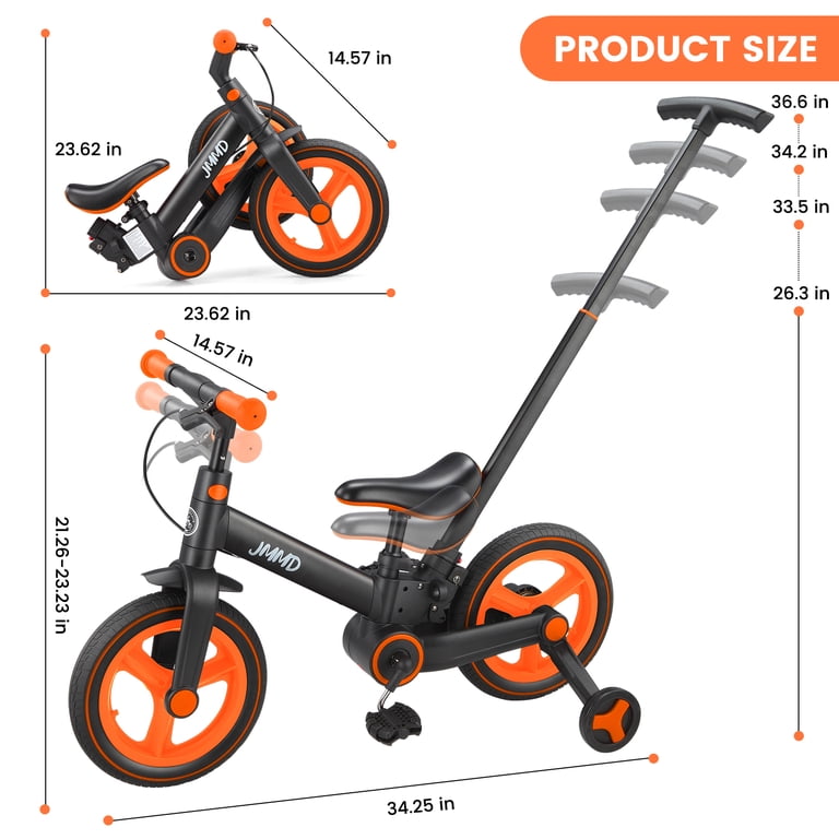 JMMD Toddler Bike with Training Wheels, 6-in-1 Foldable Tricycle