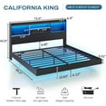 thumbnail image 7 of California King Size Floating Bed Frame with Charging Station&LED Lights, LED California King Metal Platform Bed with Storage Headboard, No Box Spring Need, Black, 7 of 7