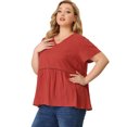 thumbnail image 4 of Plus Size Tops for Women Boho Lace Insert Hollow Swiss Dots Tops Blouses Red 1X, 4 of 7