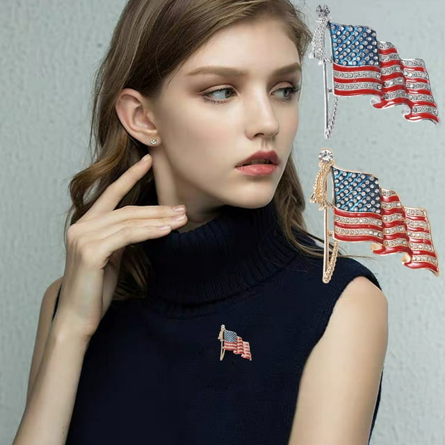 Descuento de Temporada, Broche con forma de ramillete patriótico con bandera de EE. UU. ondeando de cristal esmaltado para ropa, bufanda, bolso y sombrero Akmoler