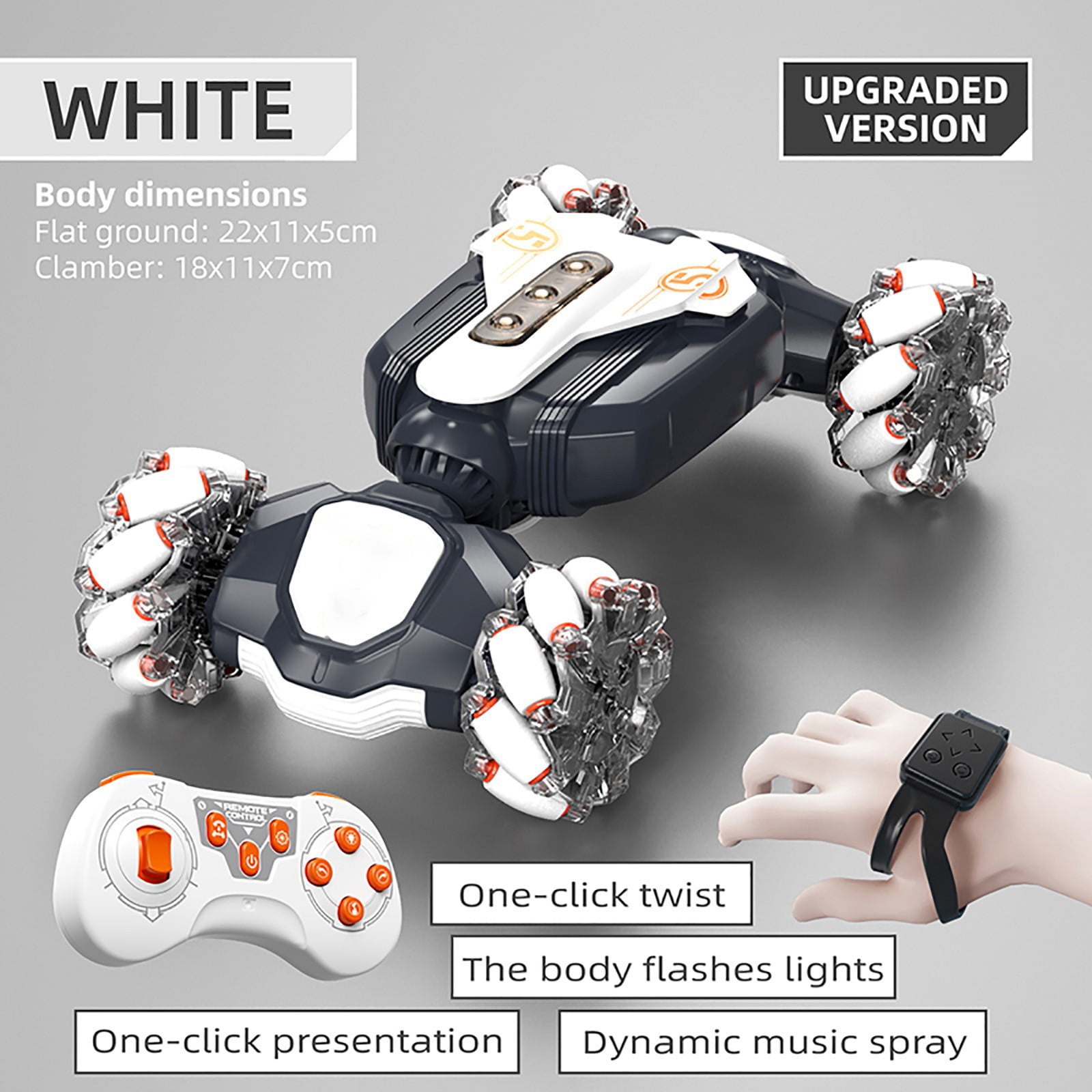 Gesture Sensing Stunt Remote Control Off-Road Vehicle - 8.66 Inch 4WD RC Car with 360° Flips, Lights and Music