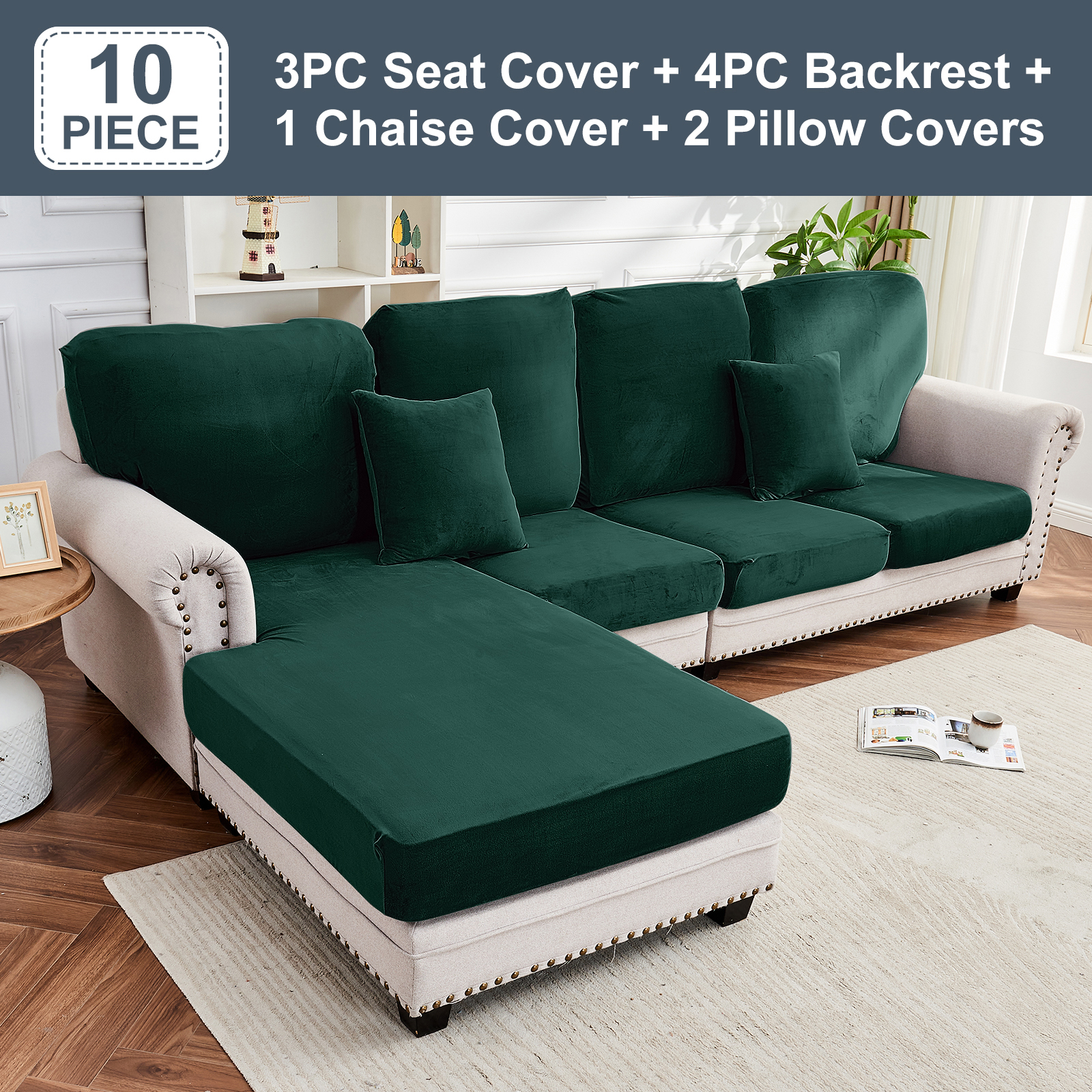 Sanmadrola Couch Covers Velvet Sofa Cushion Cover Stretch Machine Washable Universal Slipcover Furniture Protector for Couches Sectional Sofas