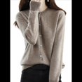 thumbnail image 1 of Suéter de Larga con Cuello Redondo de Color Liso para Mujer, Chaqueta de Punto Combinable para y Otoño Camello XL, 1 of 7