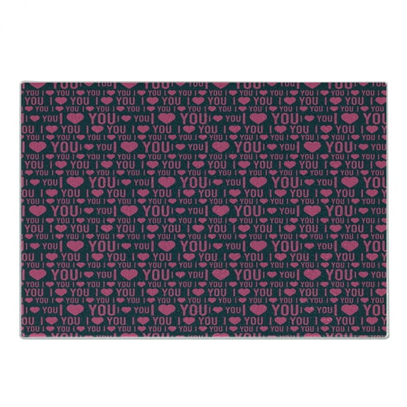 I Love You Cutting Board, Romance Pattern with Heart Forms and Love Words Valentines Couples Theme, Decorative Tempered Glass Cutting and Serving Board, Small Size, Magenta Dark Grey, by Ambesonne