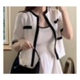 thumbnail image 3 of Conjunto de camiseta sin mangas de punto de dos piezas para mujer Conjunto de top casual elegante con bloques de color de manga corta con frente abierto, 3 of 8