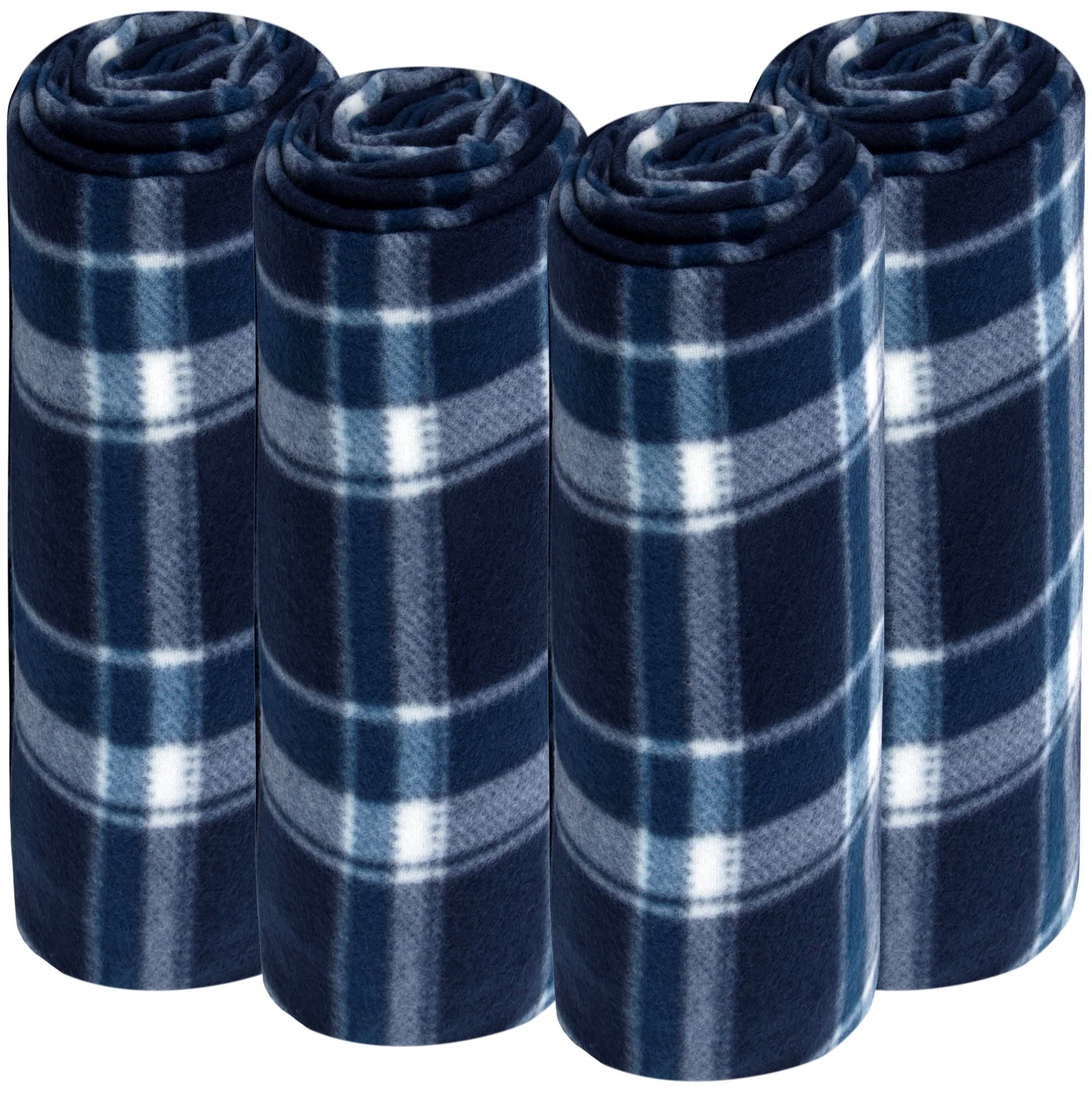 24 Pack of Bulk Wholesale 60”L x 50”W Plaid Color Fleece Throw Blankets for Fall, Winter, Spring, Summer, Men, Women, Children, Homeless, Charity Donation Drives in Blue Plaid