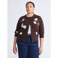 thumbnail image 2 of Free Assembly Women's and Women's Plus Floral Jacquard Shrunken Cardigan Sweater, Midweight, Sizes XS-XXL, 2 of 5