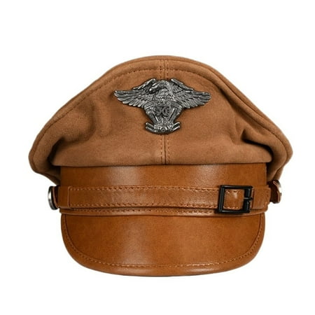 Retro German Caps For Men Male Genuine Leather Flat Top Hats European American Captain Locomotive Chapeau Fashion