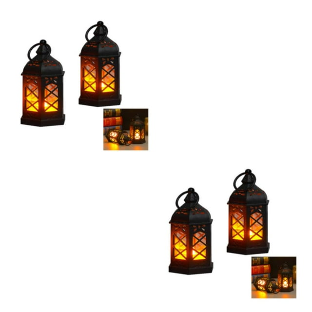 VONKY 2pack/lot European Style Lanterns Decorative Indoor Flickering Candlelight Portable Hanging European Style Ambient Light black*2PCS 2Set