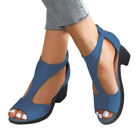 

Jacenvly 2024 New Summer Ladies Shoes Open Toe Sandals Solid Color Casual Women s Sandals Blue Sandals for Women Clearance
