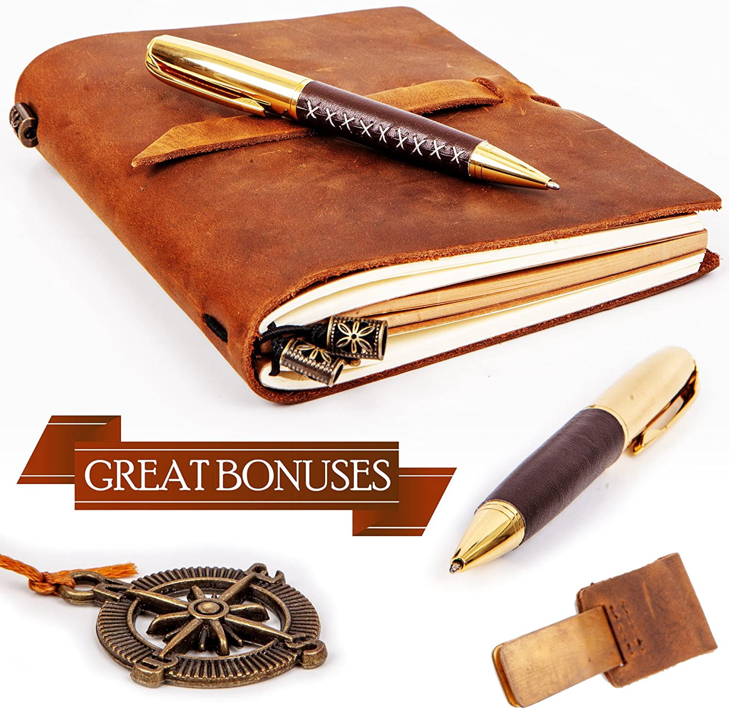 Premium Leatherbound Writing Journal Set: Real Authentic Antique Style & Handmade W Lined Paper & Blank Pages for Writing, Travel Diary for Artistic Men & Women. This Versatile