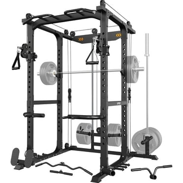 UPGO Power Cage, 1600lbs Multi-Function Power Rack with Adjustable Cable Crossover, Power Cage for Home Gym, Black