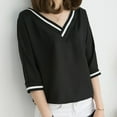 thumbnail image 2 of Débardeurs Femme Décontracté Col en V Uni Manches Courtes T-Shirt Blouse Hauts, 2 of 6