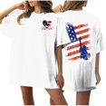 thumbnail image 1 of Camiseta de Cuello Redondo Impresa Delantera Y Trasera Del Día de la Independencia de las Mujeres, Tops Cortos Casuales para las Mujeres, 1 of 5